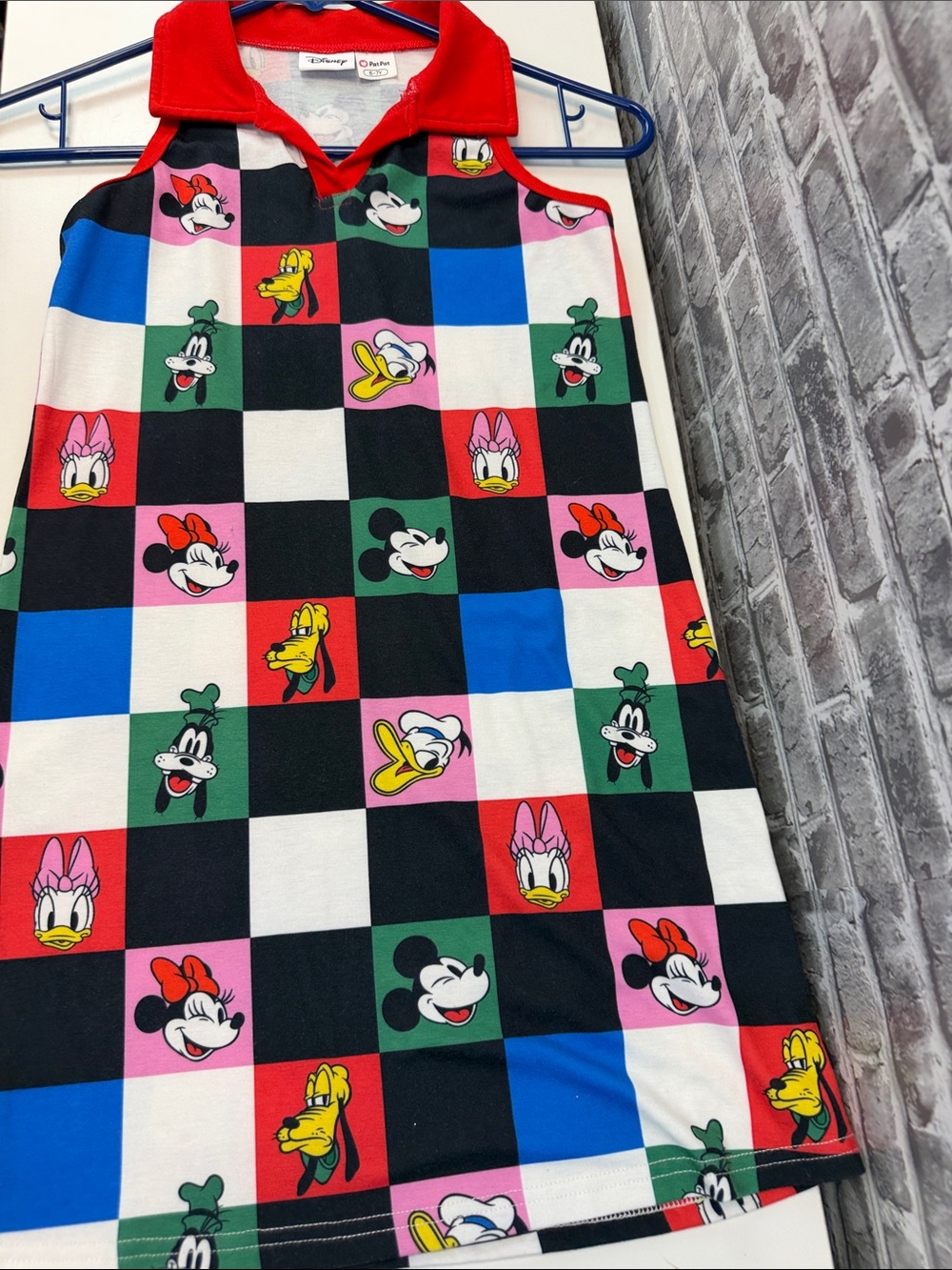 Disney Red Collar Checkerboard Character Dress with Multi-Colored Squares - Picture 6 of 9